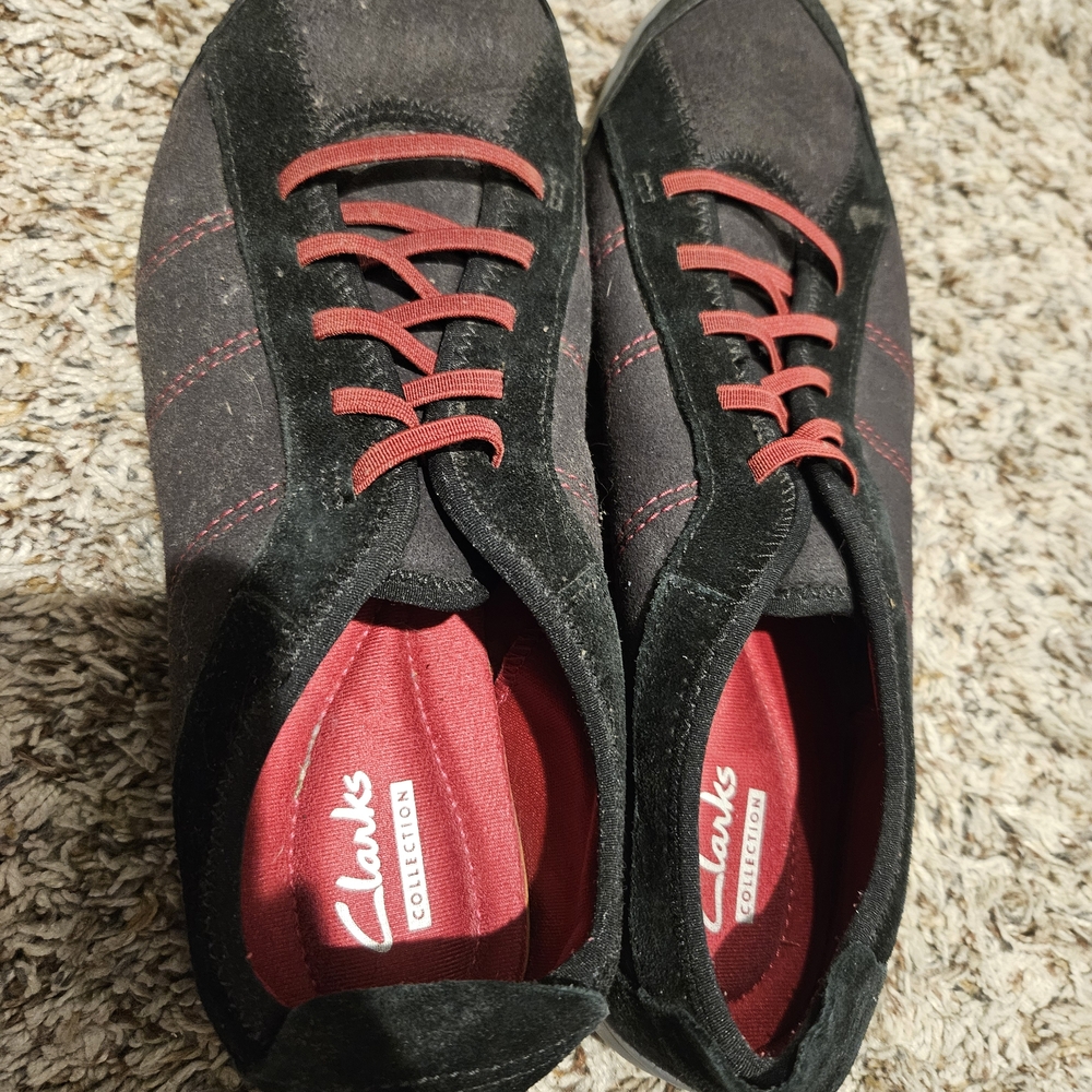 Clarks Black and Red Sneakers